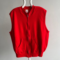 1980s Like New Red Zip Up Sweatshirt Vest by Bassett Walker