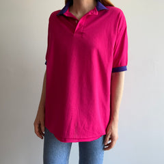 1990s Two Tone Pink and Purple Polo with the Hem Out T-Shirt