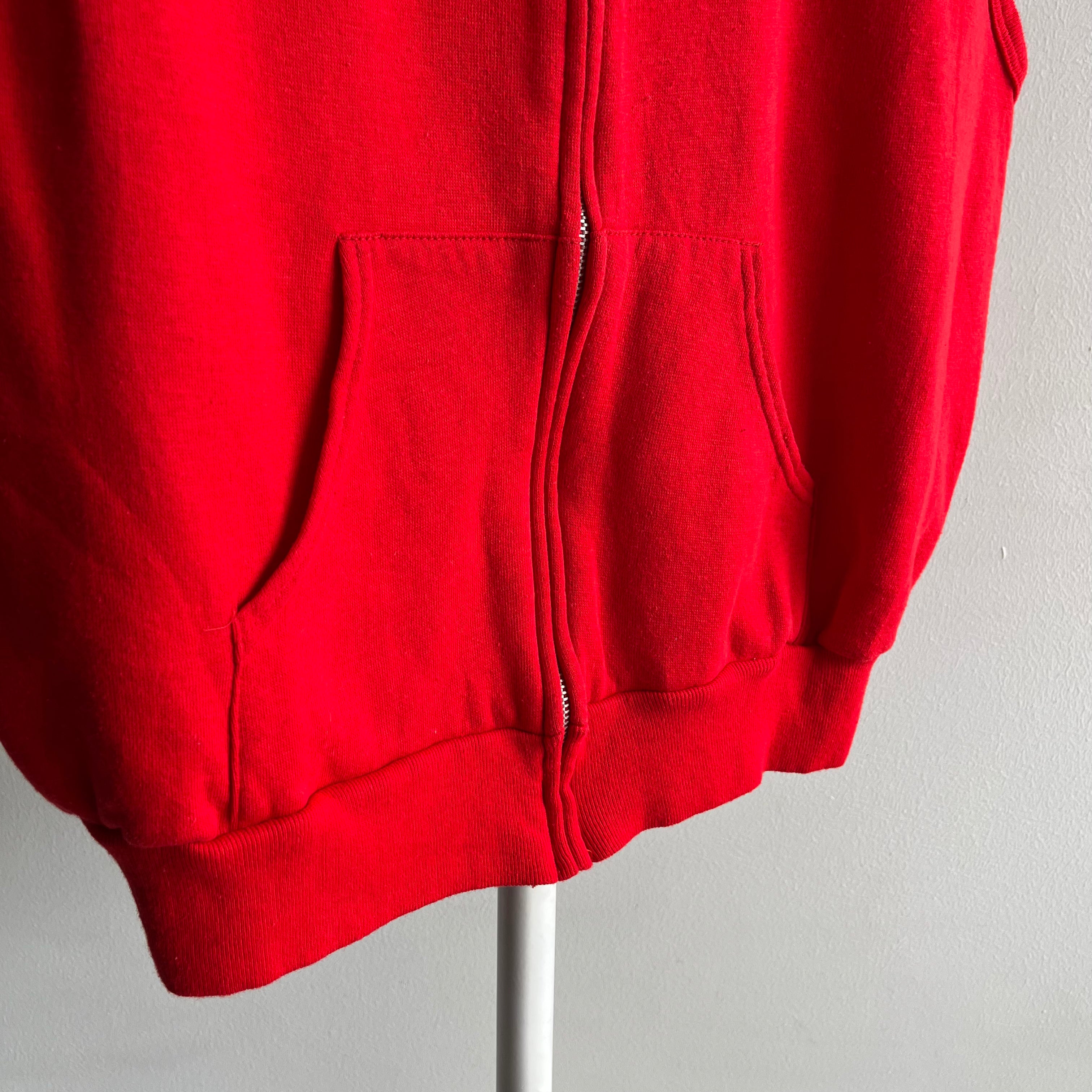 1980s Like New Red Zip Up Sweatshirt Vest by Bassett Walker