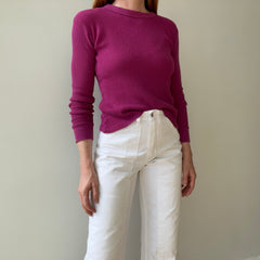 1970s Over Dyed Magenta Pink Cotton Waffle Knit Thermal