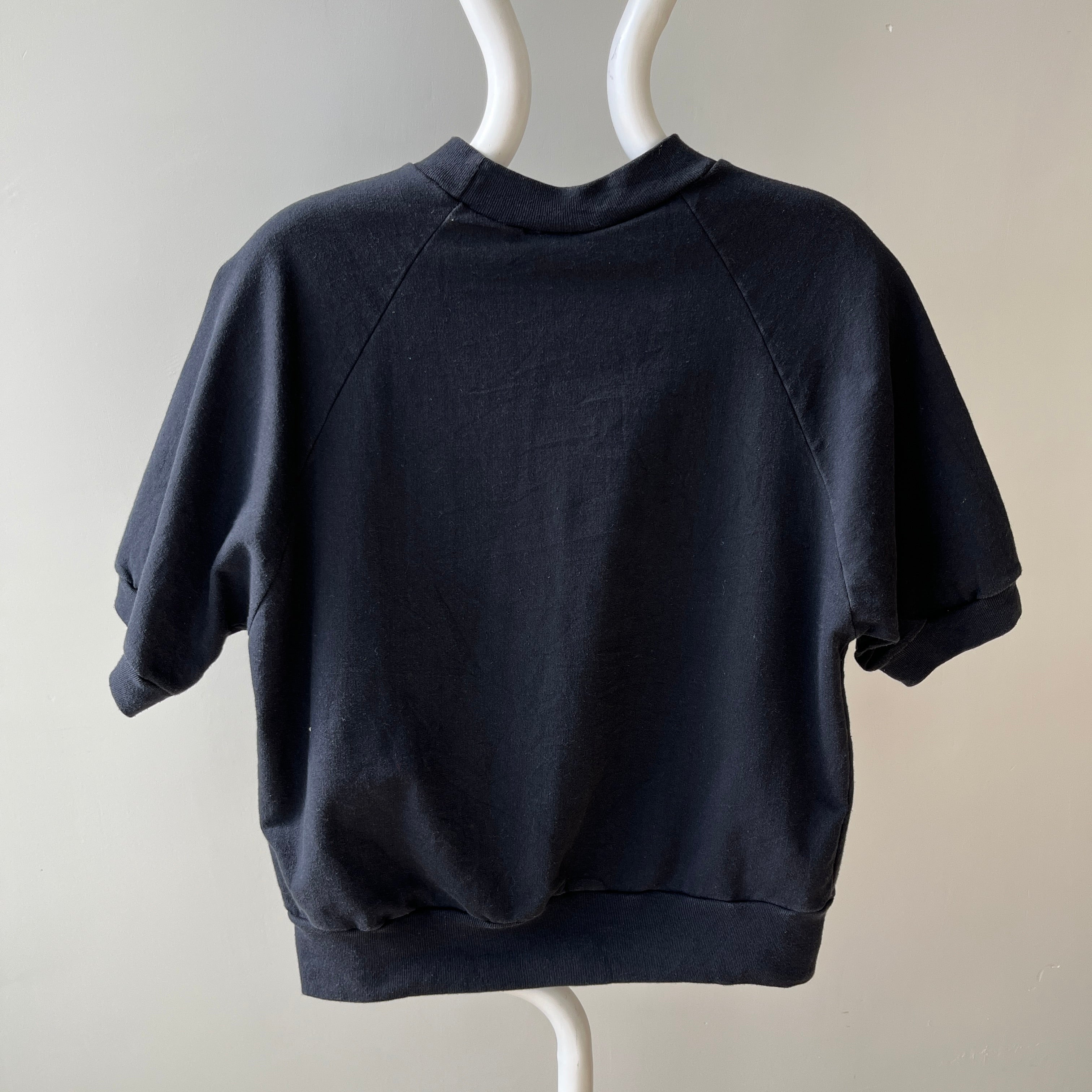 1980s Blank Black Warm Up Short Sleeve Sweatshirt