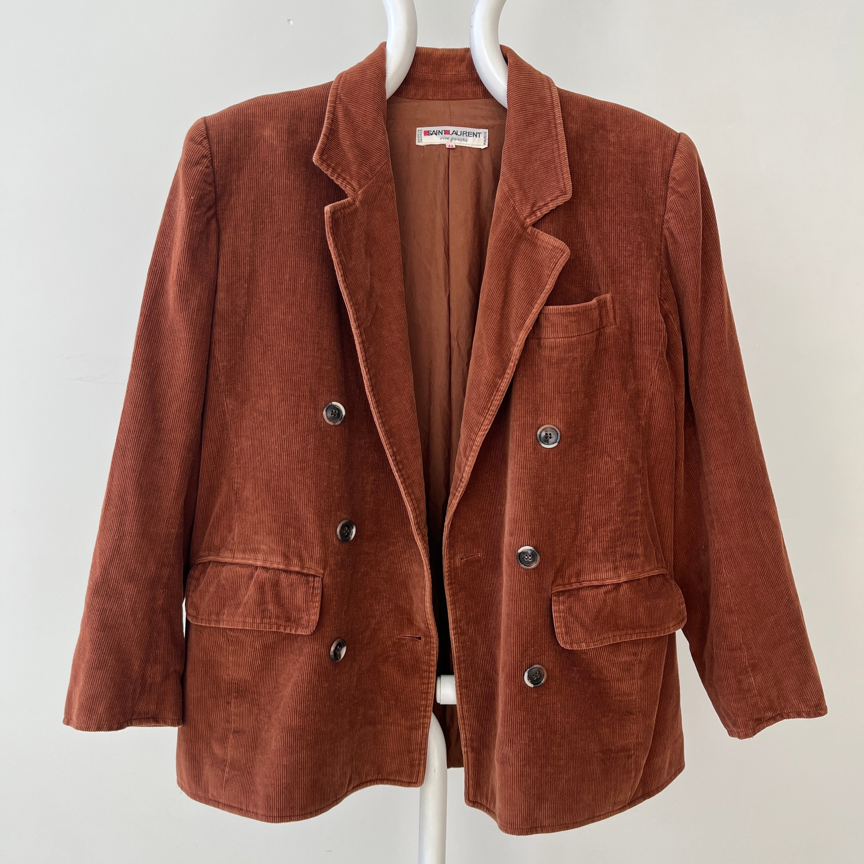 1970s Brown Saint Laurent Double Breasted Corduroy Jacket