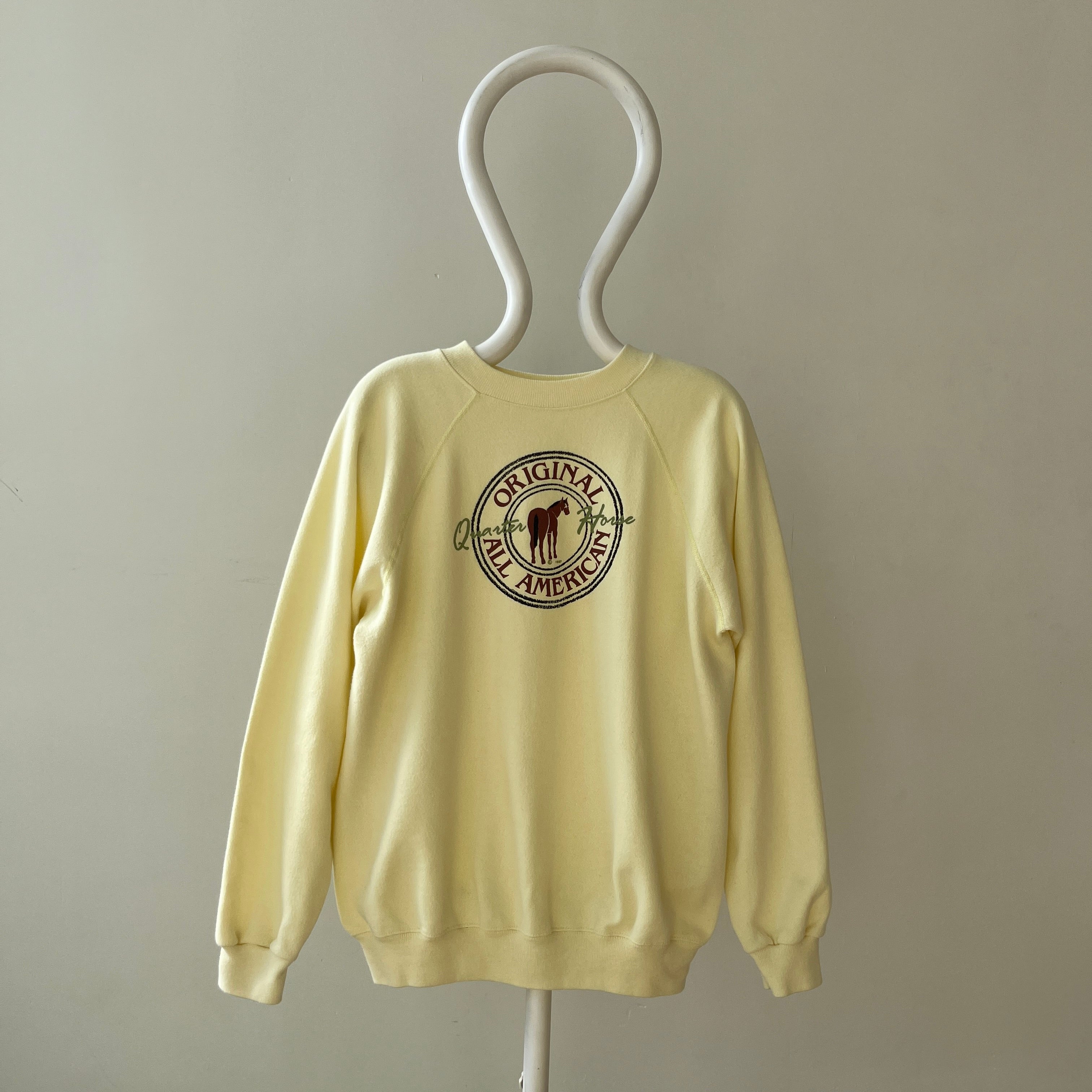 1987 Pastel Yellow Original All American Quarter Horse Sweatshirt - Calling Horsey Pals!