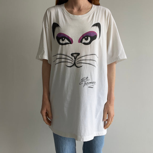 1980s Cat Beach Cover Up or Really Long T-Shirt that Someone Bought in St. Thomas