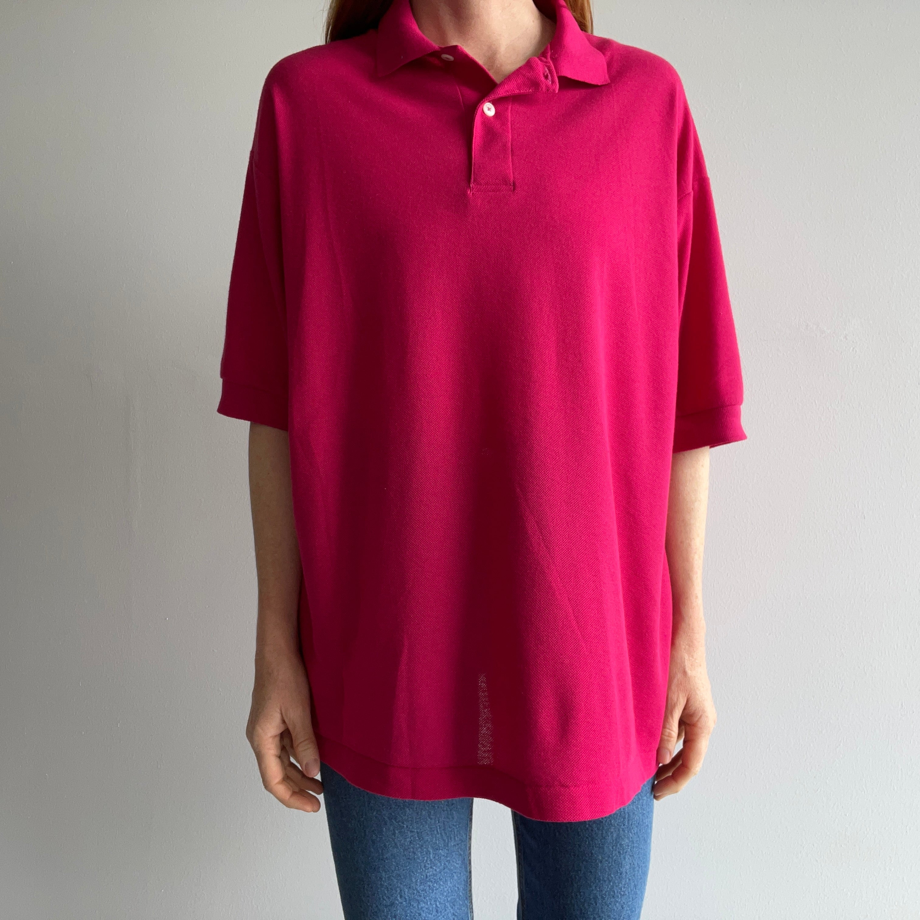 2000s Hot Pink Relaxed Fit Thin Polo Shirt