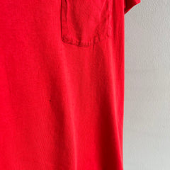 1980s Nicely Stained and Beat Up Early 80s Blank Red Pocket T-Shirt
