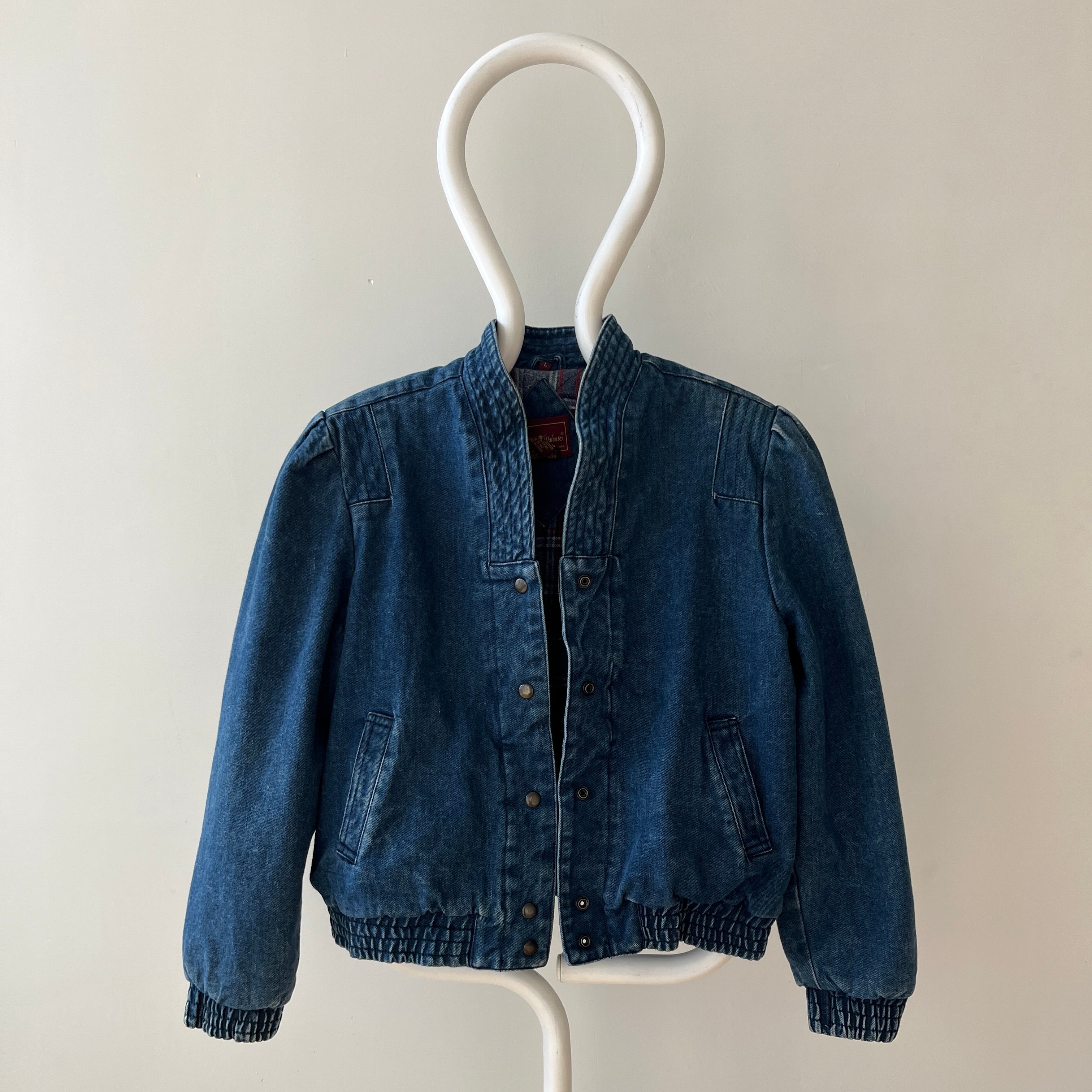 1980s Lined Snap Shawl Collar Denim Jean Jacket - Amazing Cut and Flannel Lined!
