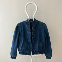 1980s Lined Snap Shawl Collar Denim Jean Jacket - Amazing Cut and Flannel Lined!