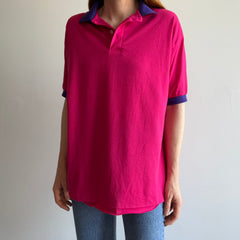 1990s Two Tone Pink and Purple Polo with the Hem Out T-Shirt
