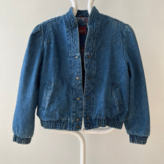 1980s Lined Snap Shawl Collar Denim Jean Jacket - Amazing Cut and Flannel Lined!