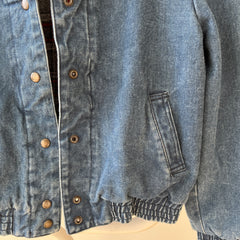 1980s Lined Snap Shawl Collar Denim Jean Jacket - Amazing Cut and Flannel Lined!
