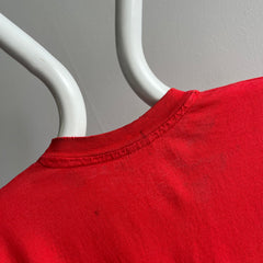 1980s Nicely Stained and Beat Up Early 80s Blank Red Pocket T-Shirt