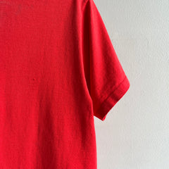 1980s Nicely Stained and Beat Up Early 80s Blank Red Pocket T-Shirt