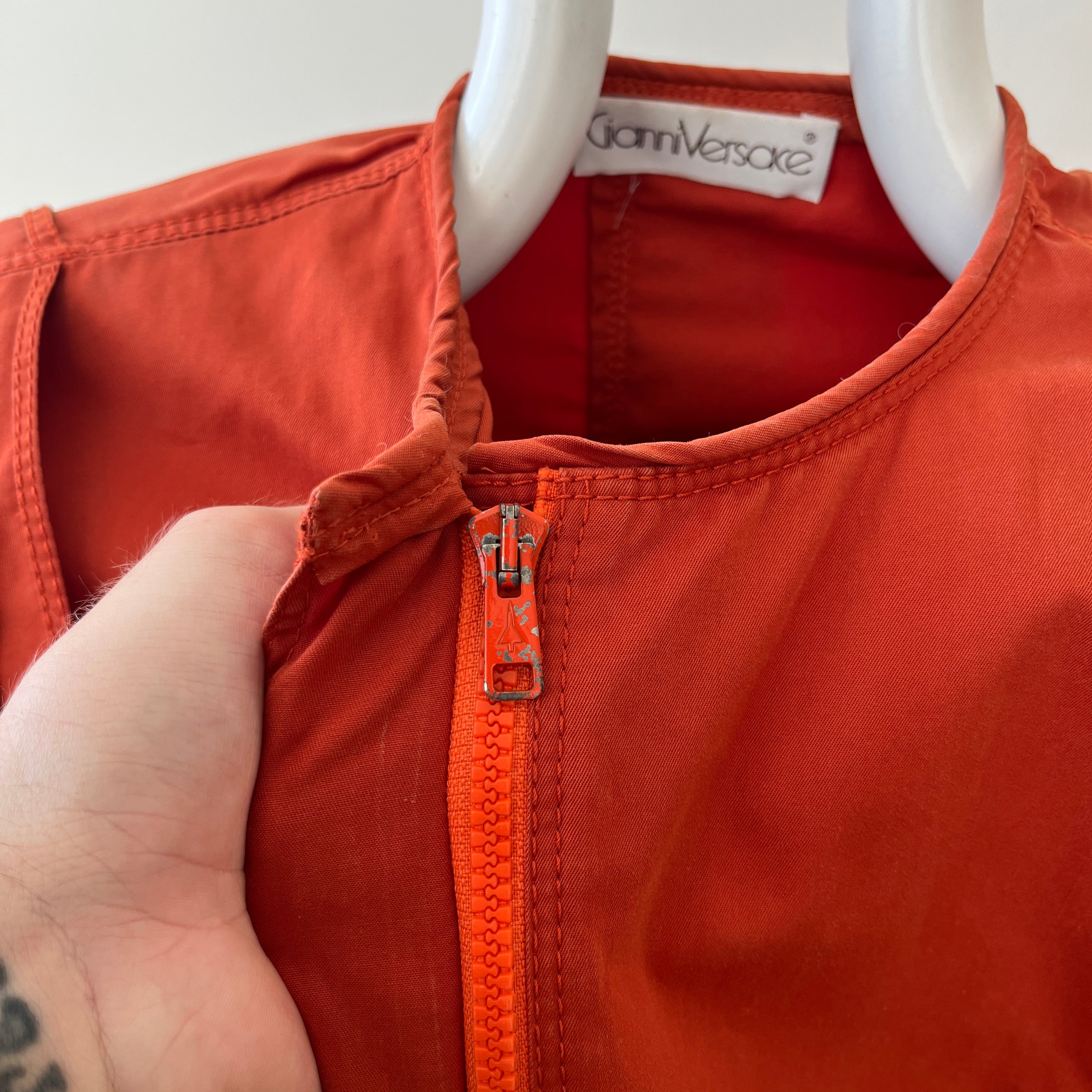 1980s Rust Orange Gianni Versace Pleated Zip Jacket