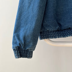 1980s Lined Snap Shawl Collar Denim Jean Jacket - Amazing Cut and Flannel Lined!