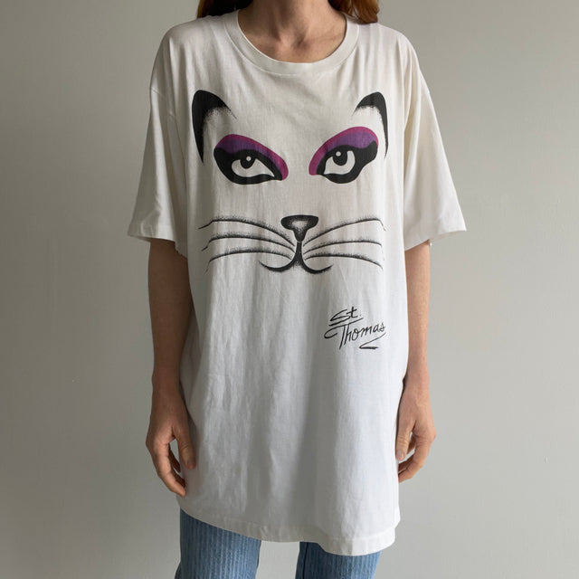 1980s Cat Beach Cover Up or Really Long T-Shirt that Someone Bought in St. Thomas