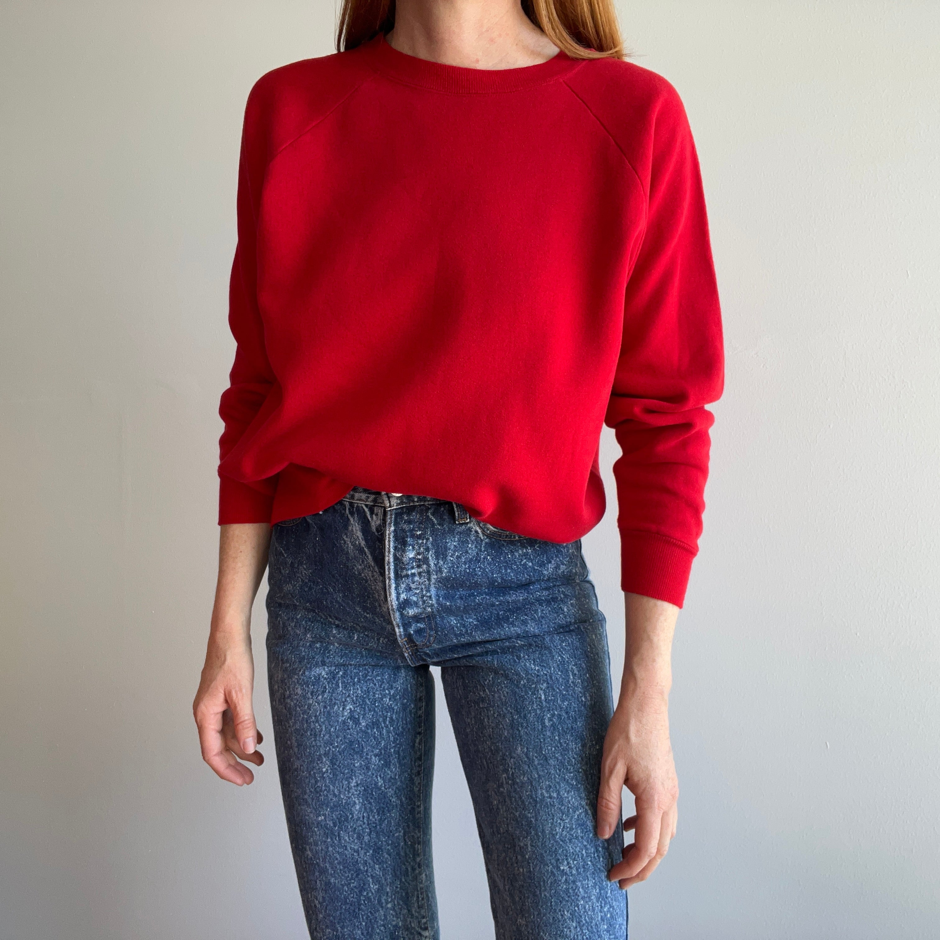 1980s Blank Red (Lipstick Red) Blank Raglan