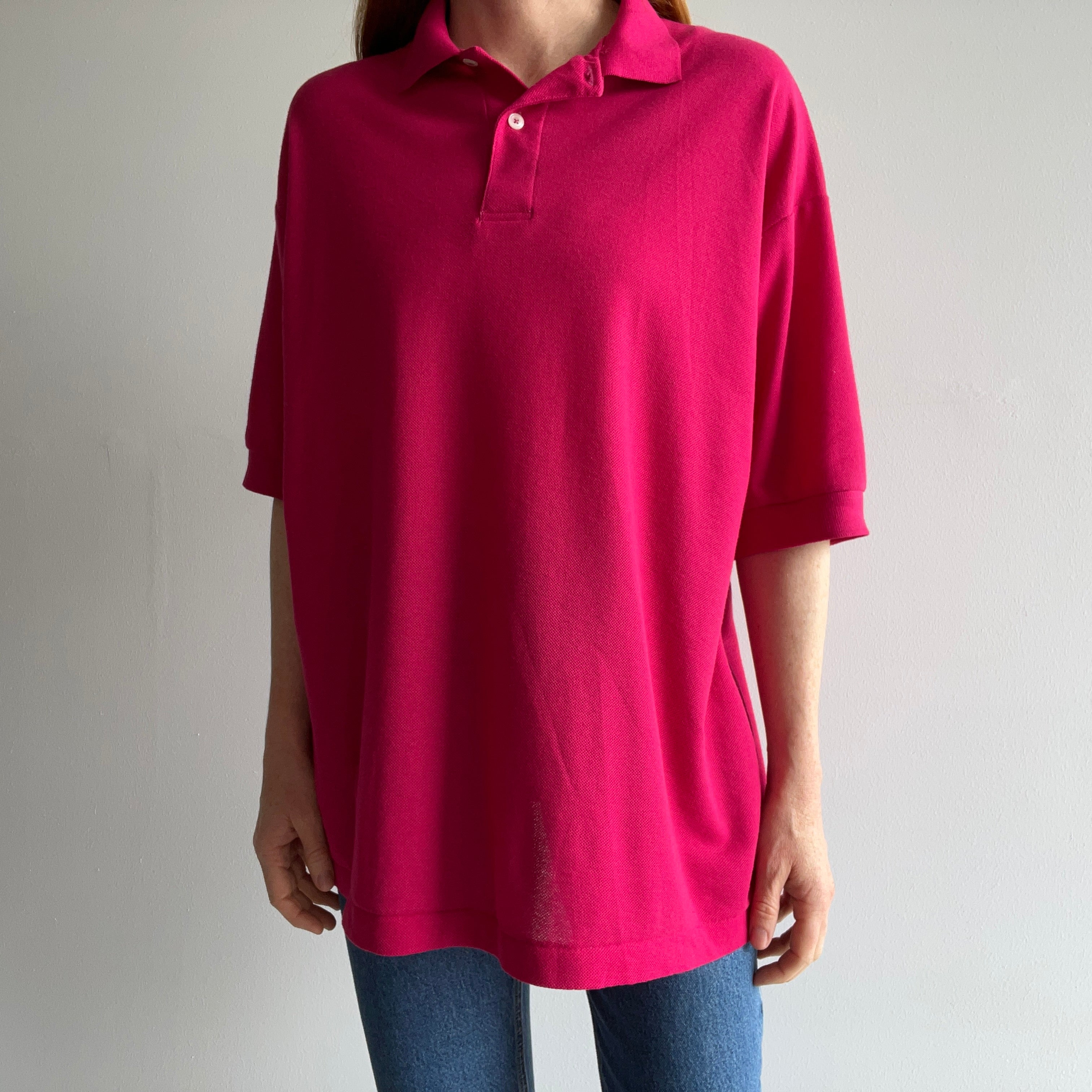 2000s Hot Pink Relaxed Fit Thin Polo Shirt