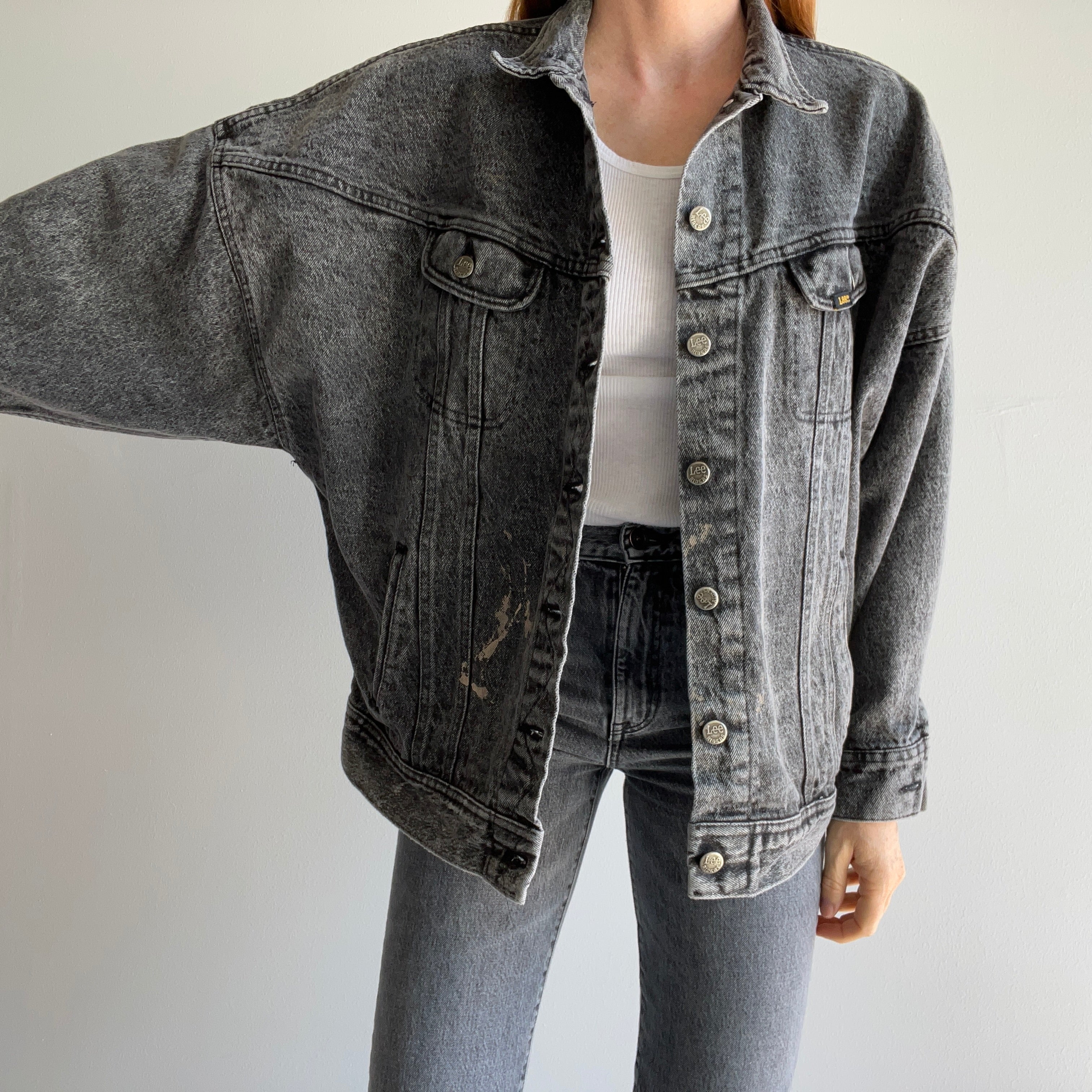 1980s Dolman Sleeve Black Denim Jean Jacket by Lee