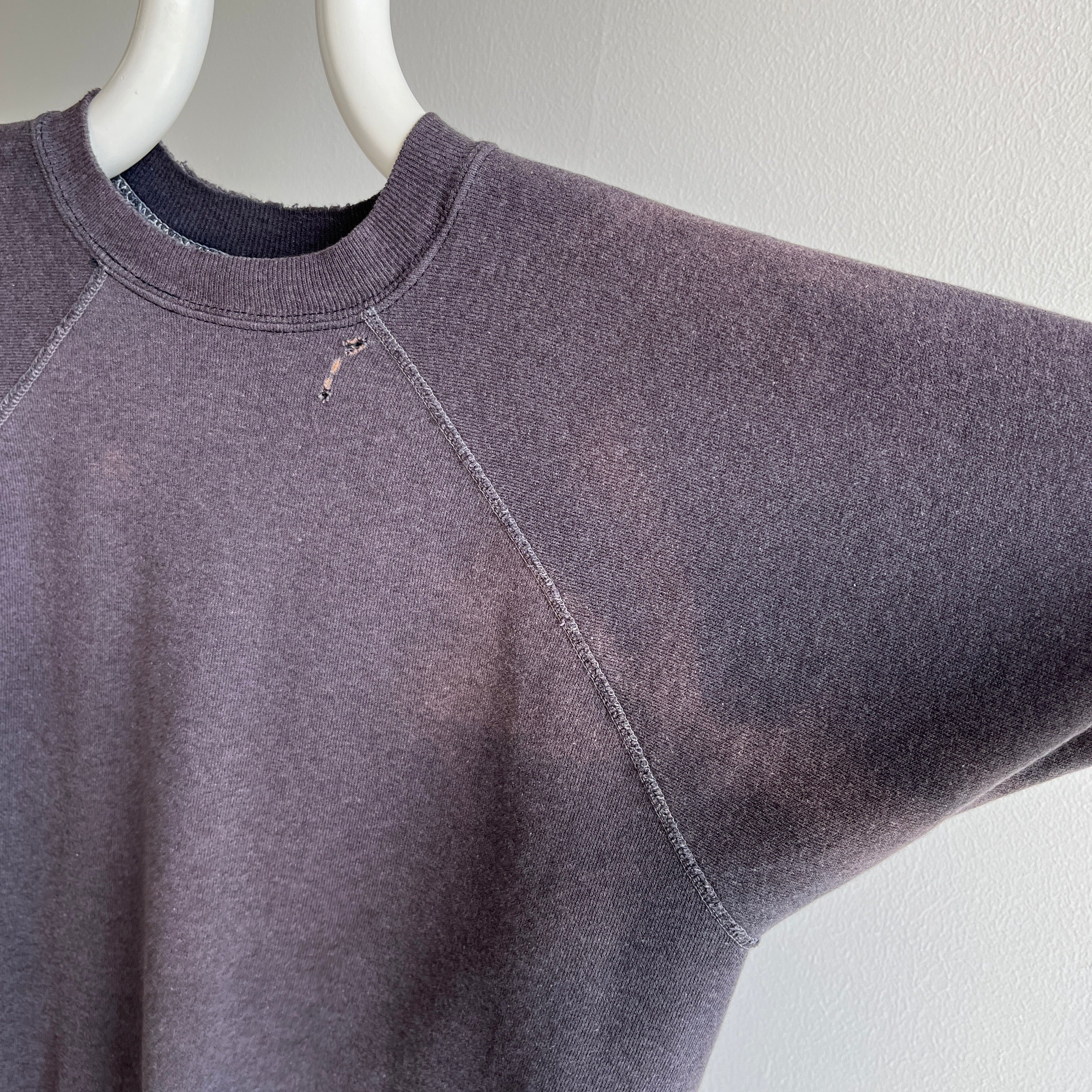 1970s Sun Faded and Tattered Collar Navy/Black/Purple Super Soft Warm Up Sweatshirt