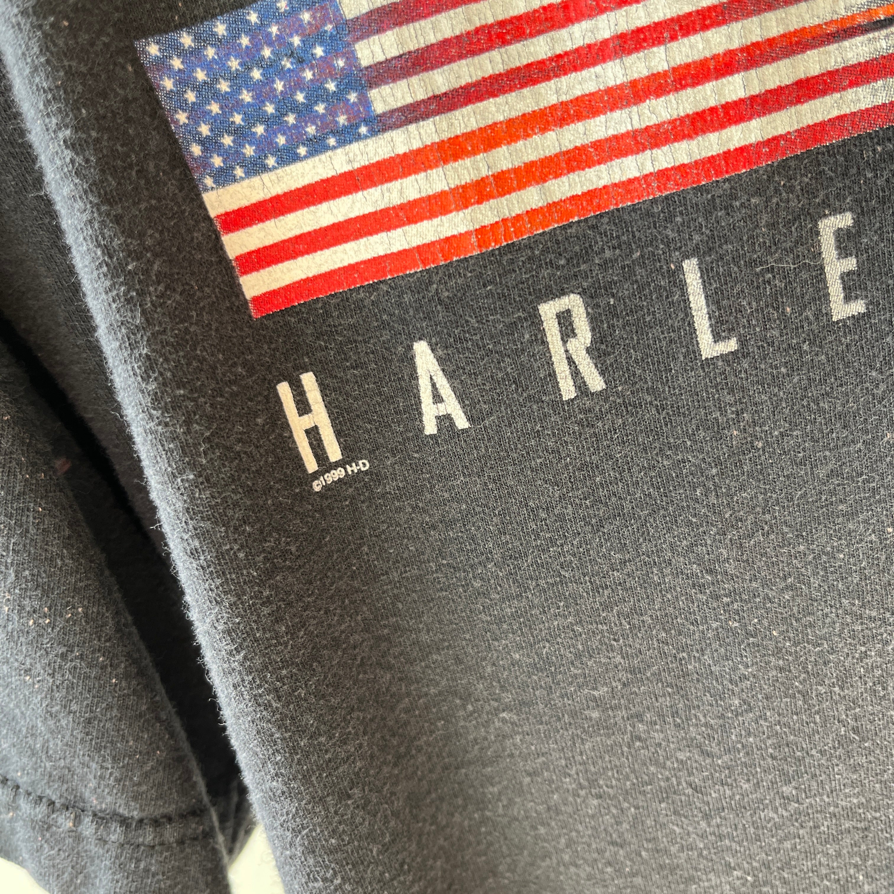 1999 HarleyT-Shirt American Flag on the Front- Frankfurt, Deutschland on the Backside