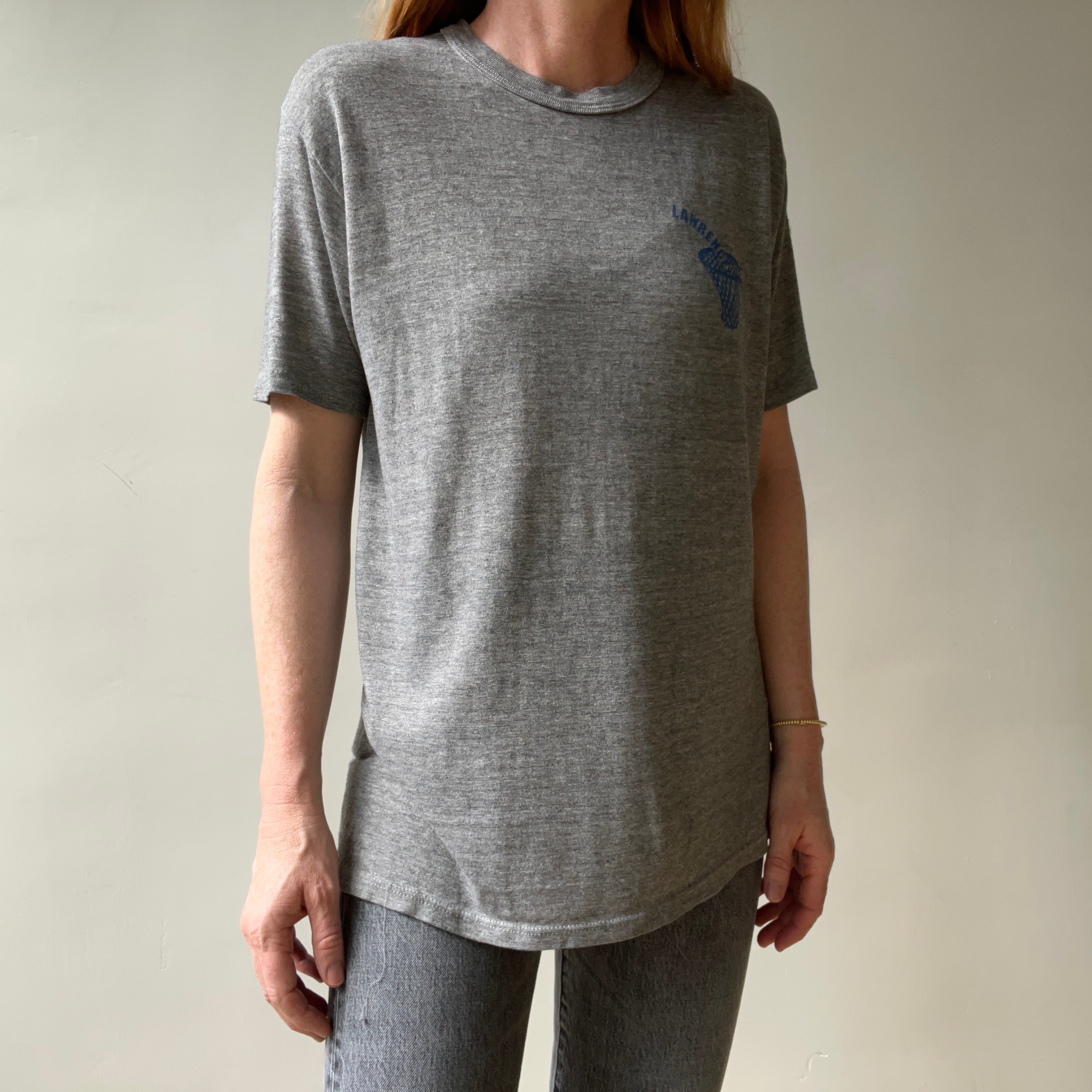 1980s/90s Grey Russell Lawrence Basketball T Shirt