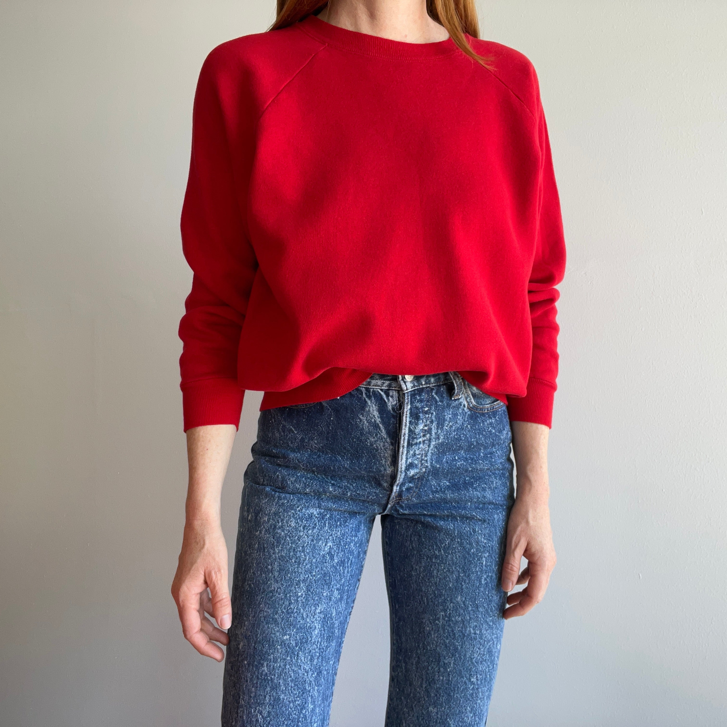 1980s Blank Red (Lipstick Red) Blank Raglan