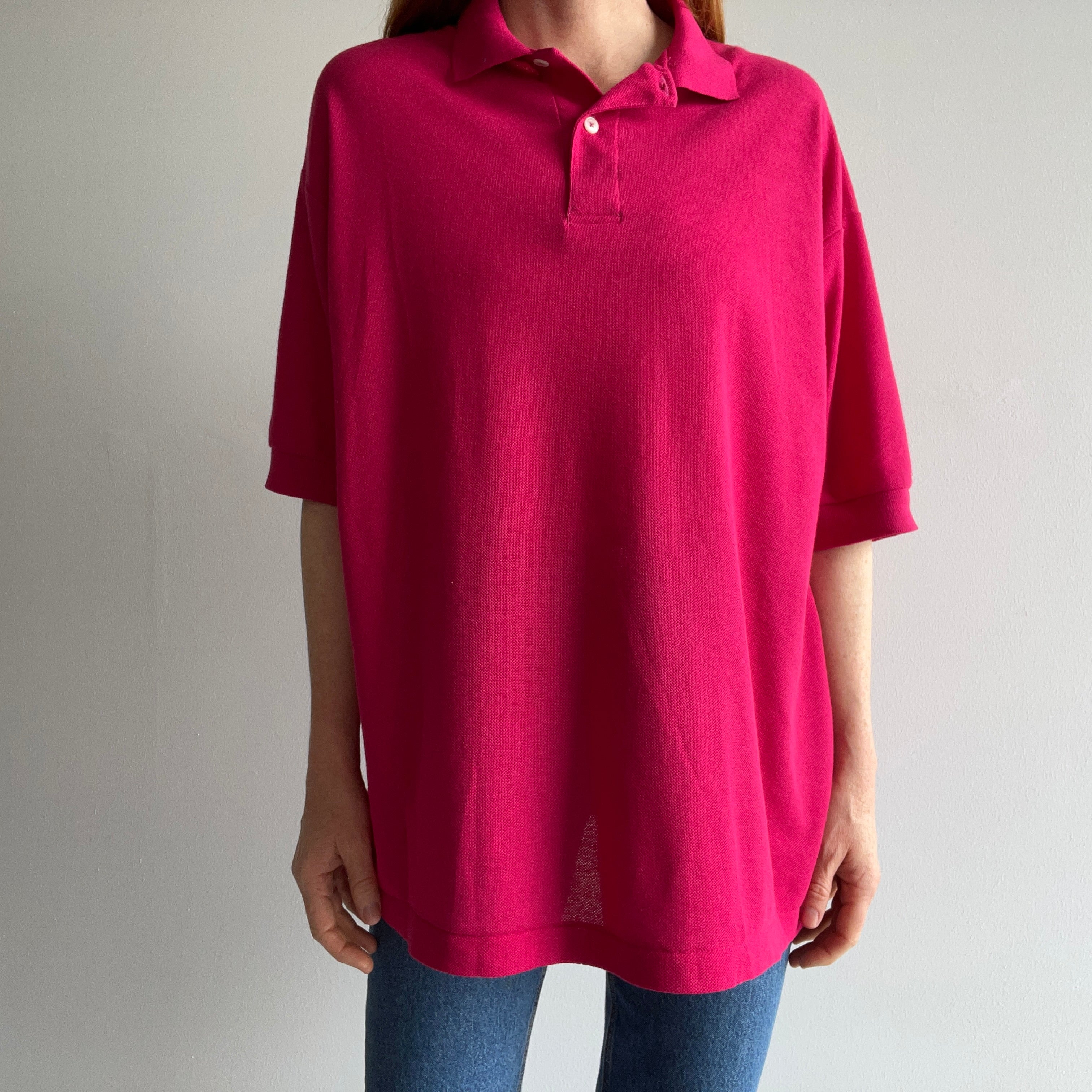 2000s Hot Pink Relaxed Fit Thin Polo Shirt