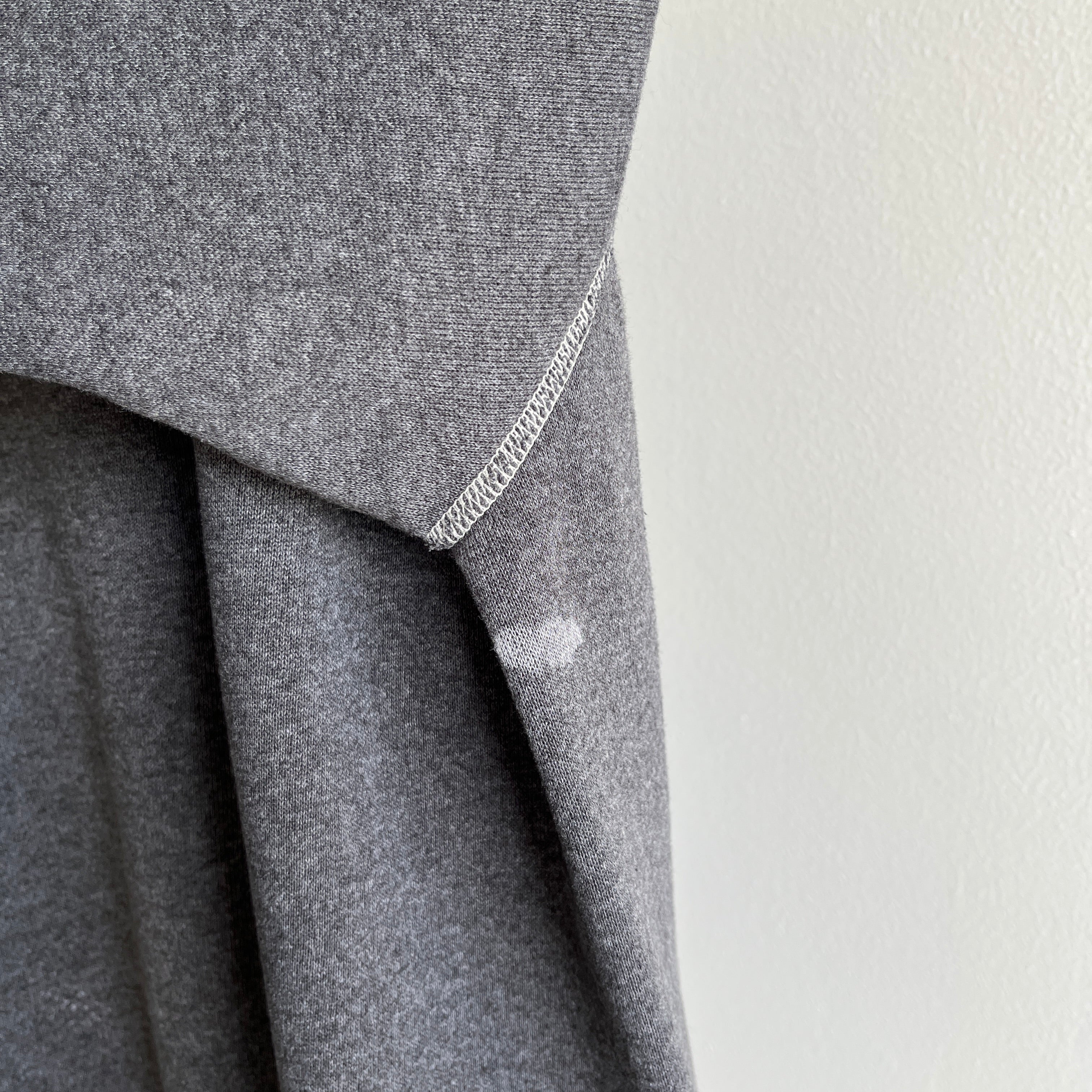 1980s Re Dyded Deep Gray Hanes Her Way Raglan Sweatshirt with White Contrast Stitching.