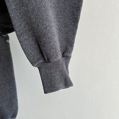 1980s Re Dyded Deep Gray Hanes Her Way Raglan Sweatshirt with White Contrast Stitching.