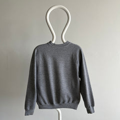 1980s Medium Gray Sweatshirt with Mending on the Back Collar - a Goodie!