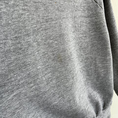 1980s Medium Gray Sweatshirt with Mending on the Back Collar - a Goodie!