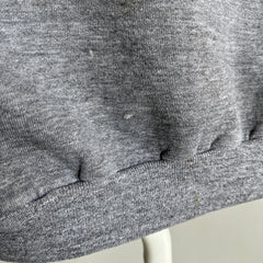 1980s Medium Gray Sweatshirt with Mending on the Back Collar - a Goodie!