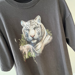 1990s Paint Stained Larger Big White Cat Cotton T-Shirt