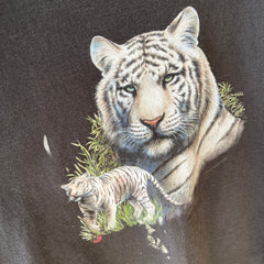 1990s Paint Stained Larger Big White Cat Cotton T-Shirt