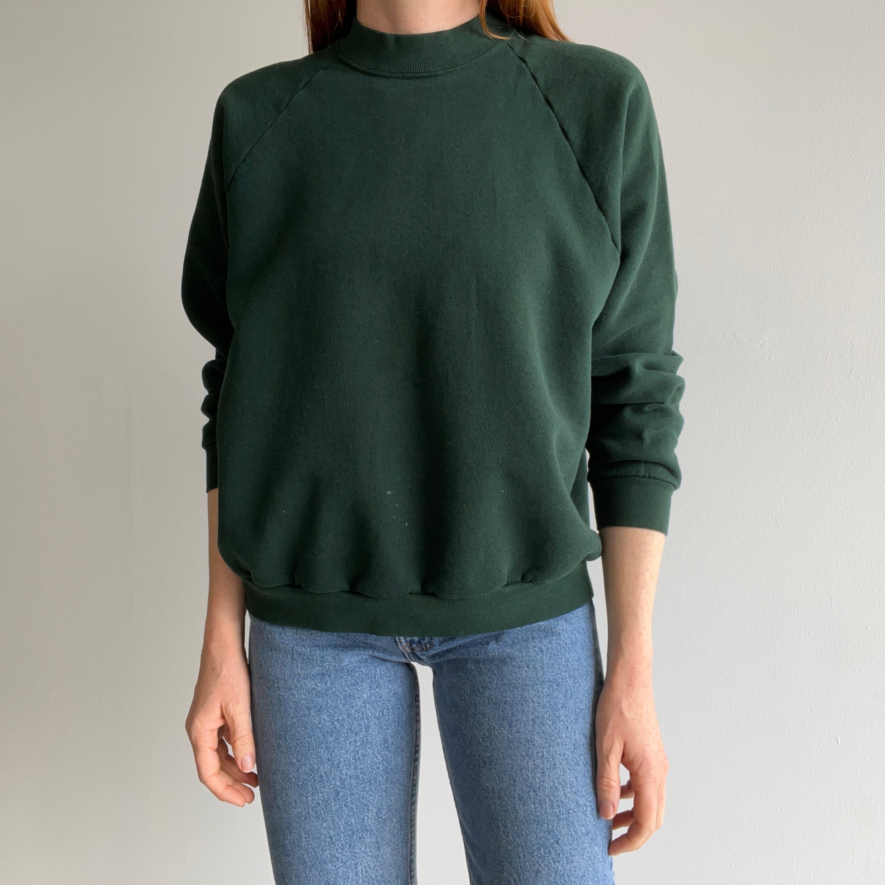 1980s Fir Green Blank Sweatshirt by FOTL - THIS