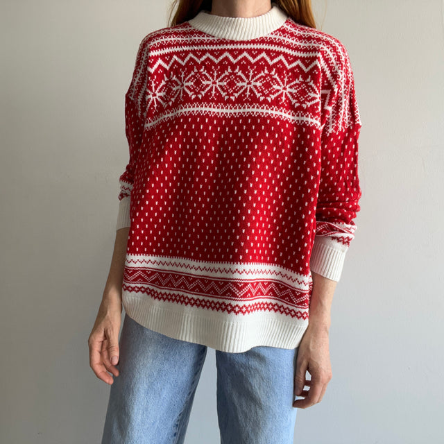 1980s Acrylic Red and White Snow Flake Sweater