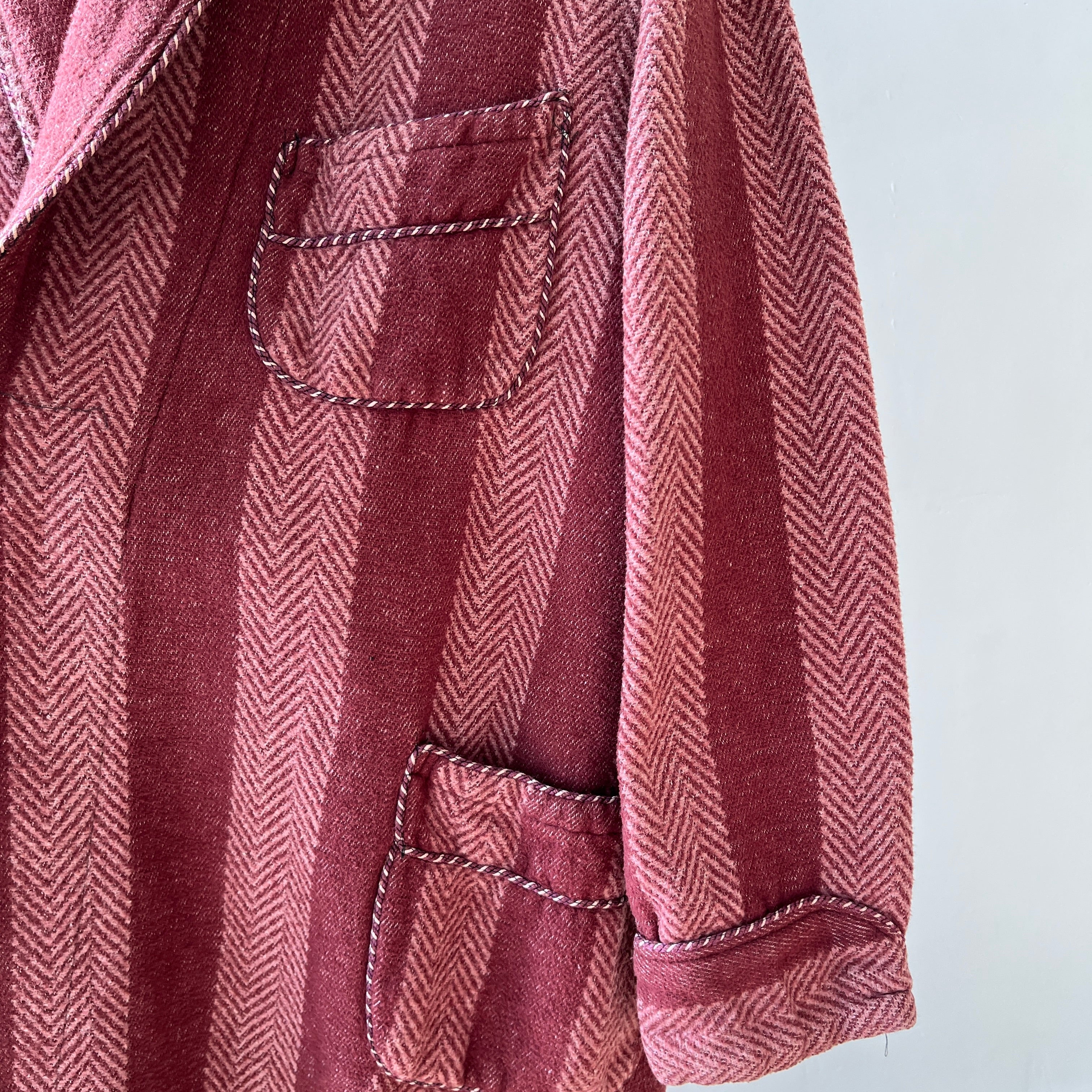 1940s Pilgrim Beacon Blanket Smoking Jacket with Sash - TINA COLLECTION