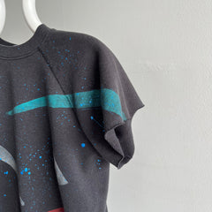 1980s Random Geometric Splatter Paint Graphic Warm Up Sweatshirt