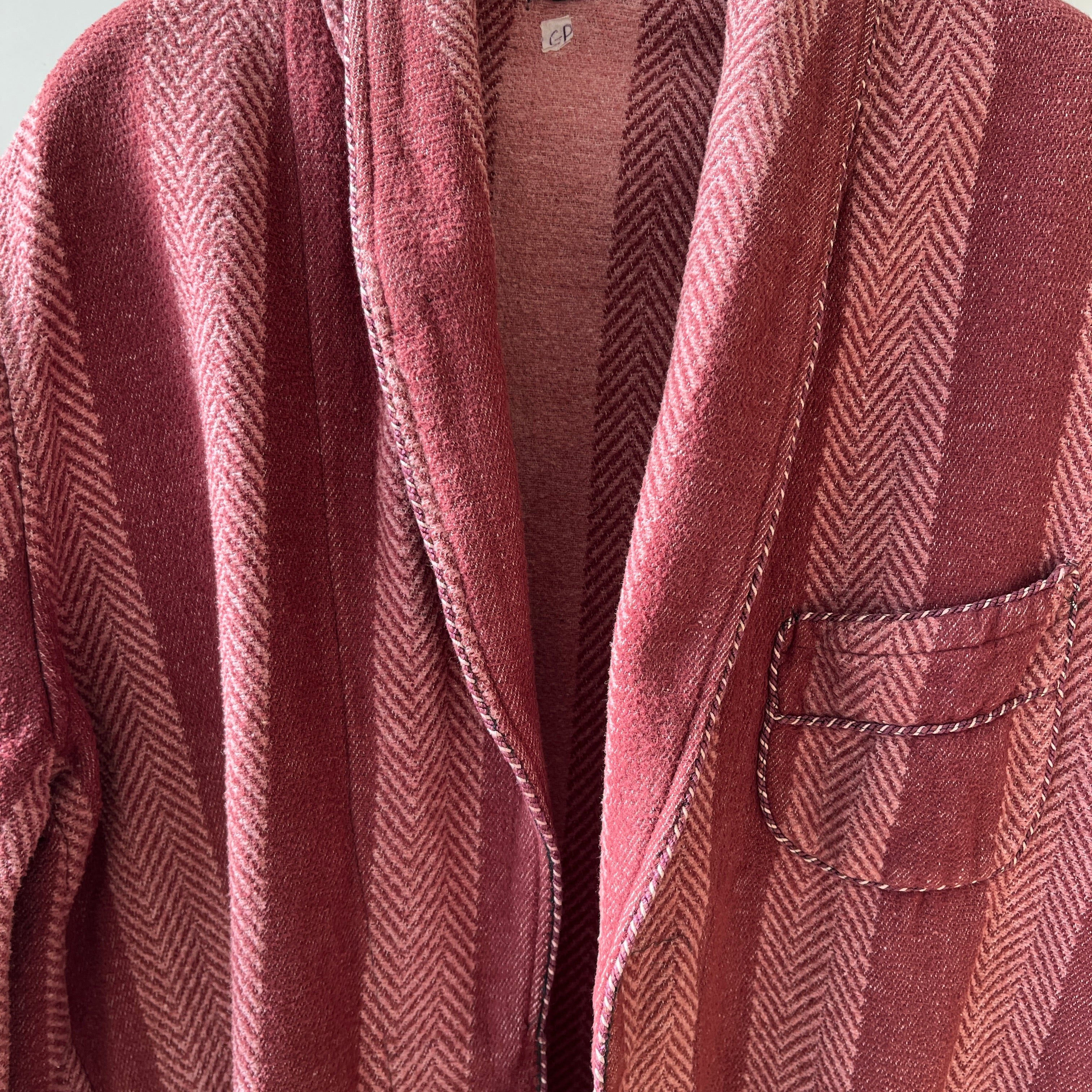 1940s Pilgrim Beacon Blanket Smoking Jacket with Sash - TINA COLLECTION