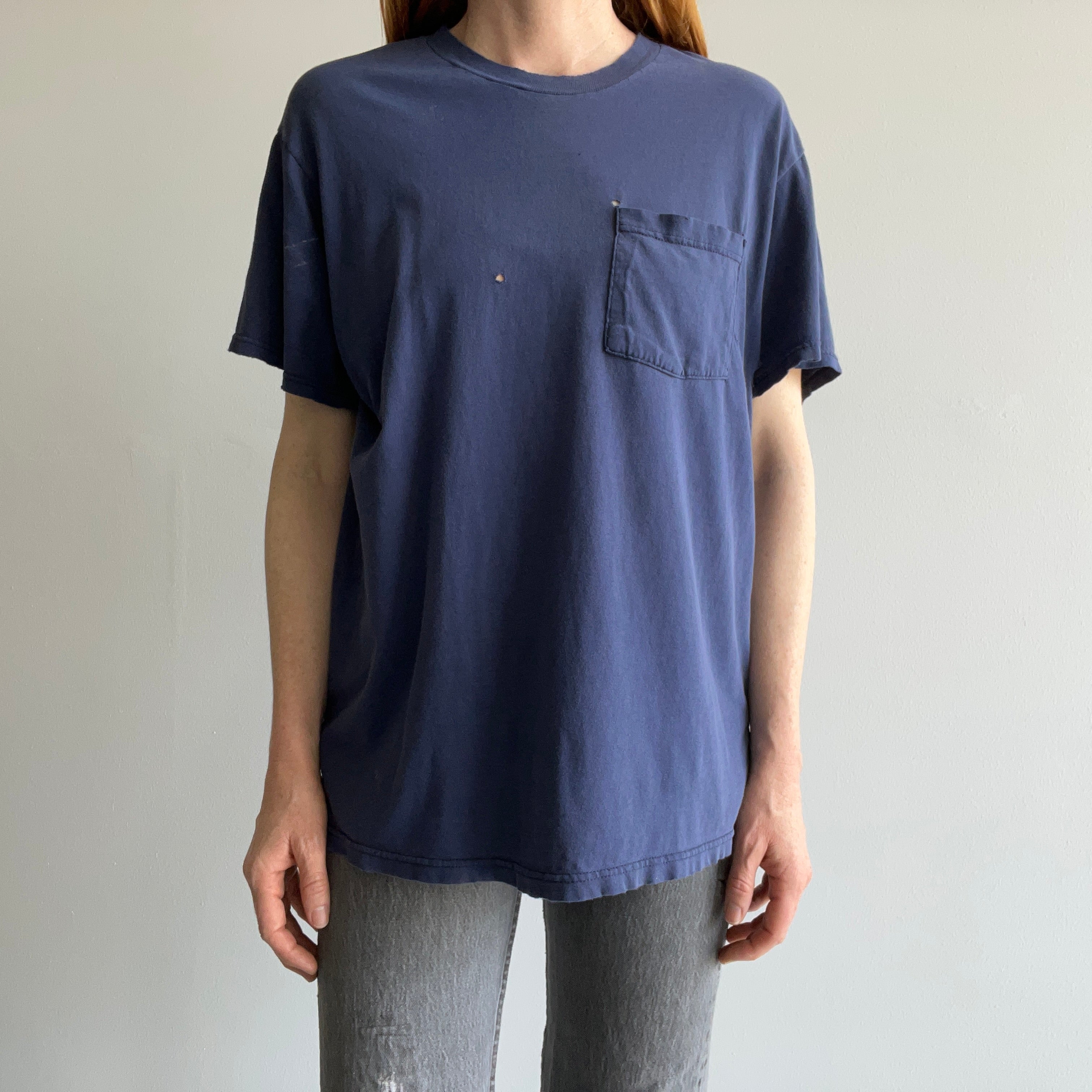 2000s Destroyed D Grade Navy Pocket T-Shirt