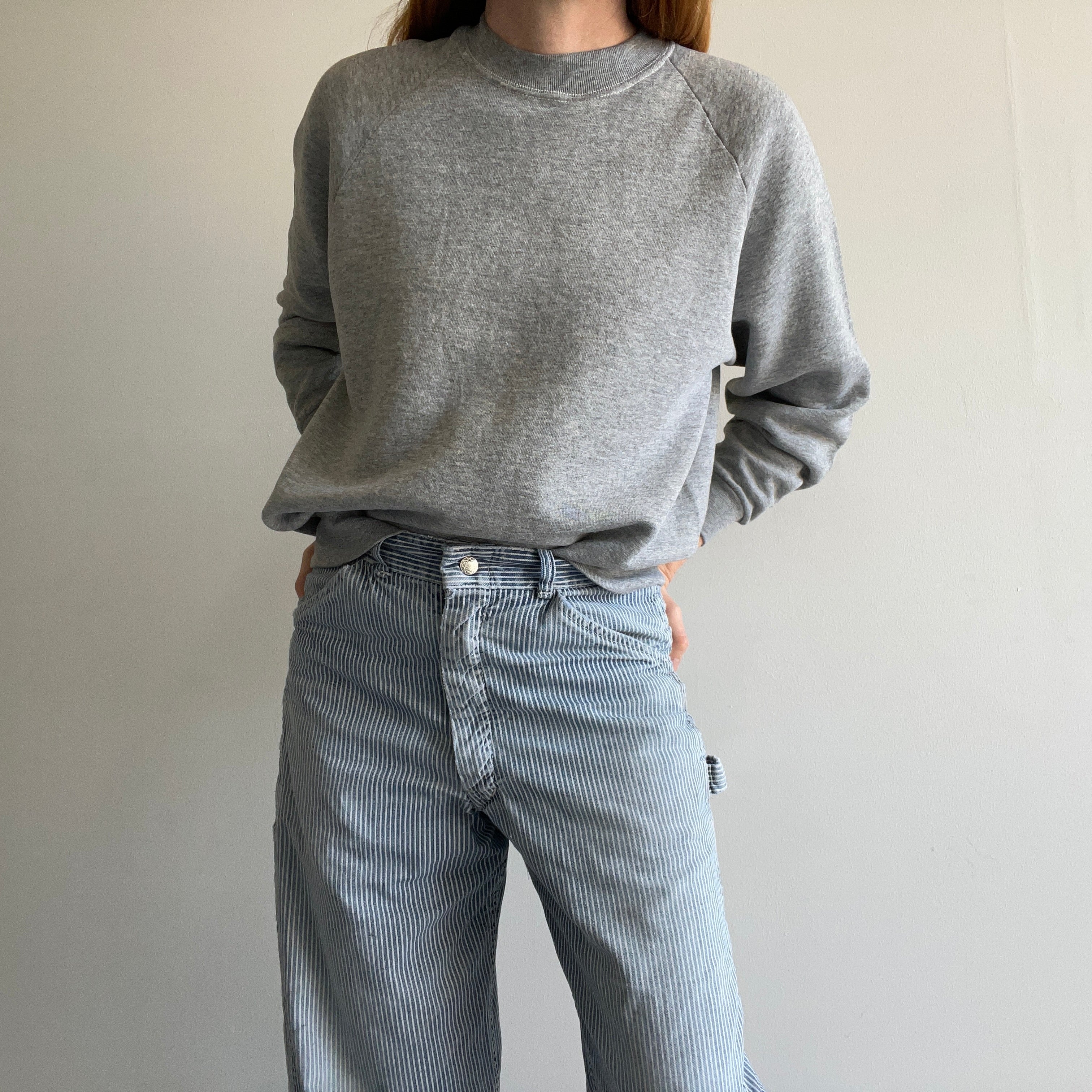 1990s FOTL Blank Gray Sweatshirt with Contrast Stitching