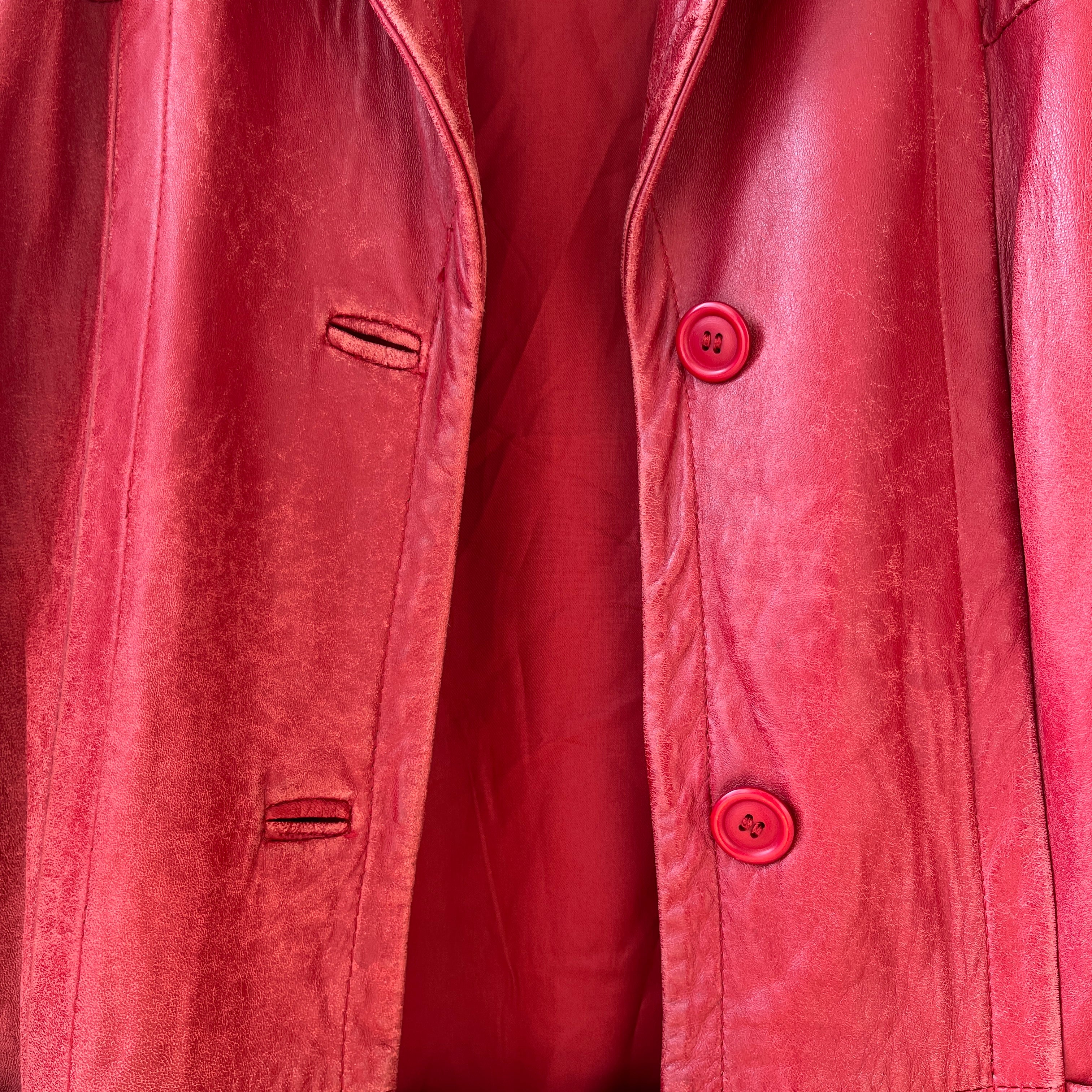 1980s Red Leather Midi Jacket/Coat