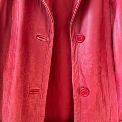 1980s Red Leather Midi Jacket/Coat