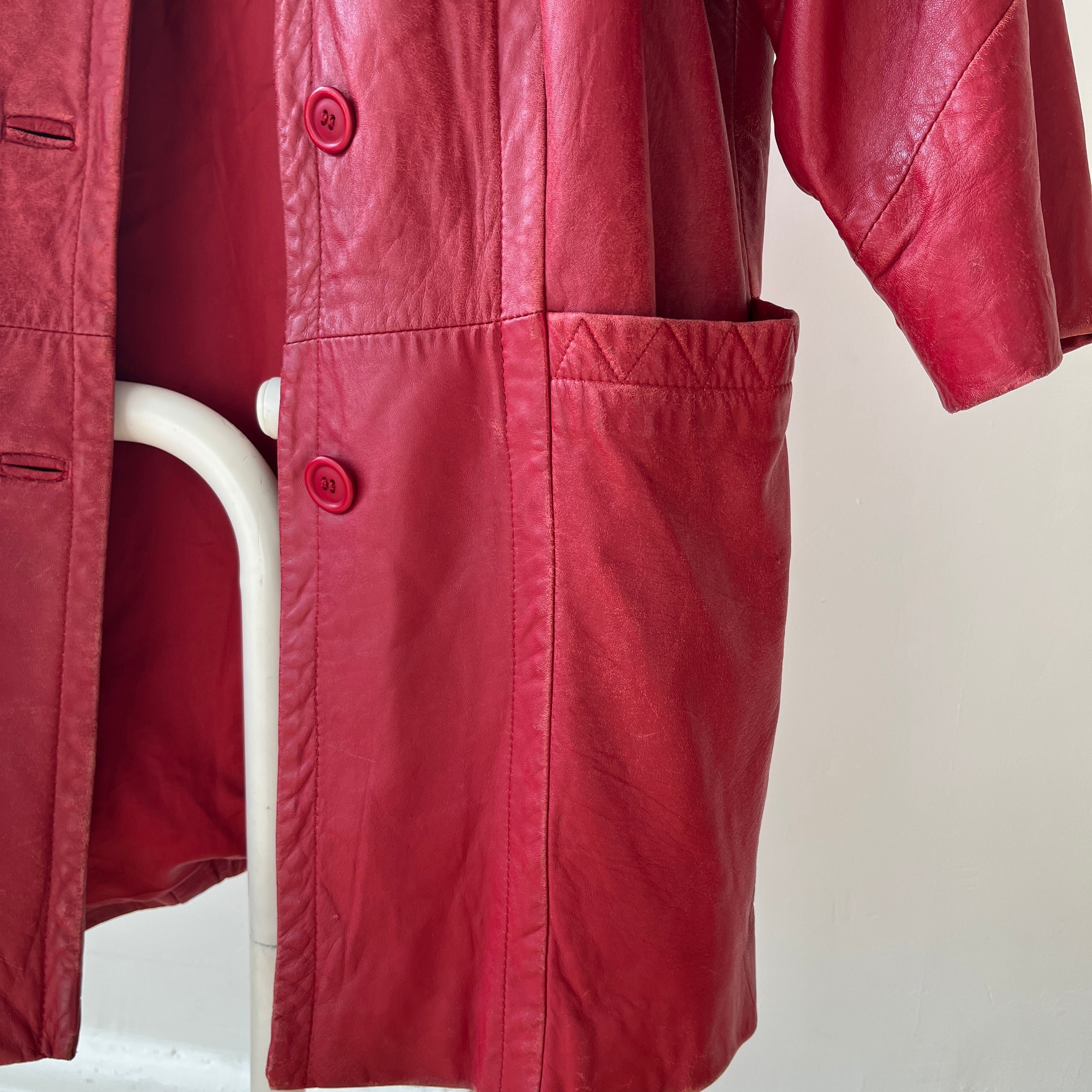1980s Red Leather Midi Jacket/Coat