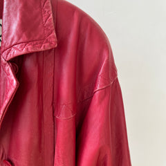 1980s Red Leather Midi Jacket/Coat