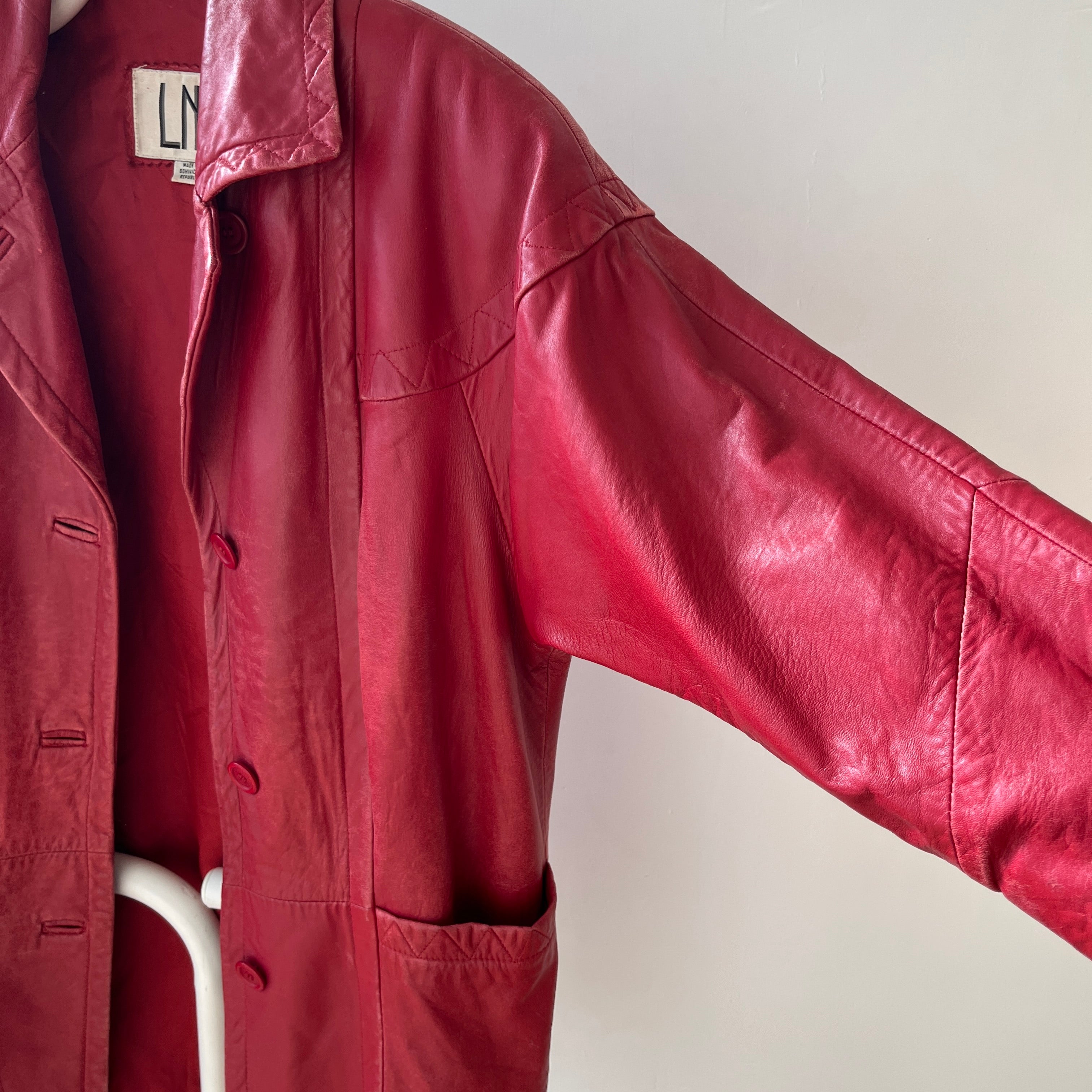 1980s Red Leather Midi Jacket/Coat