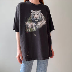 1990s Paint Stained Larger Big White Cat Cotton T-Shirt