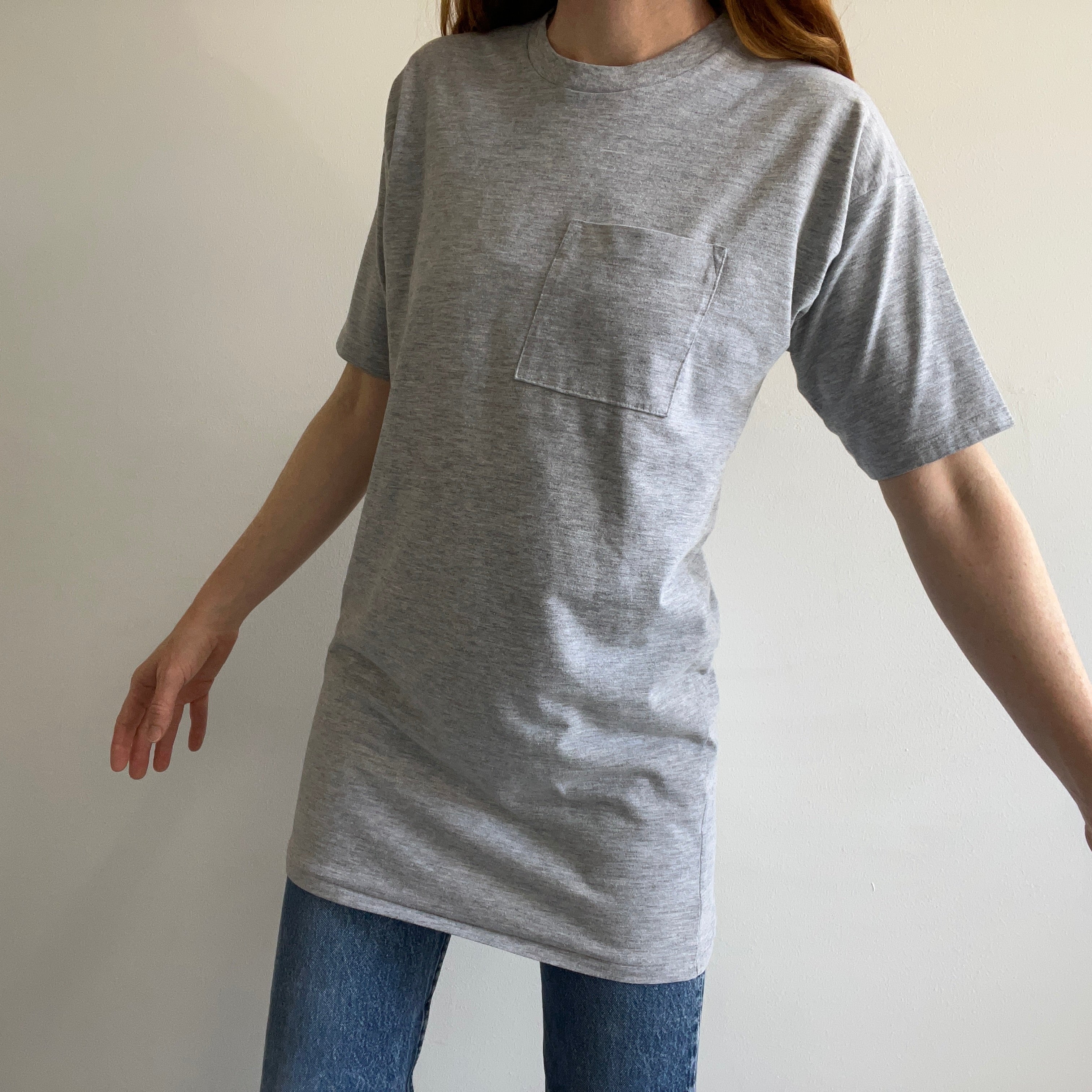 1990s/2000s Blank Gray X-Long Gray Pocket T-Shirt