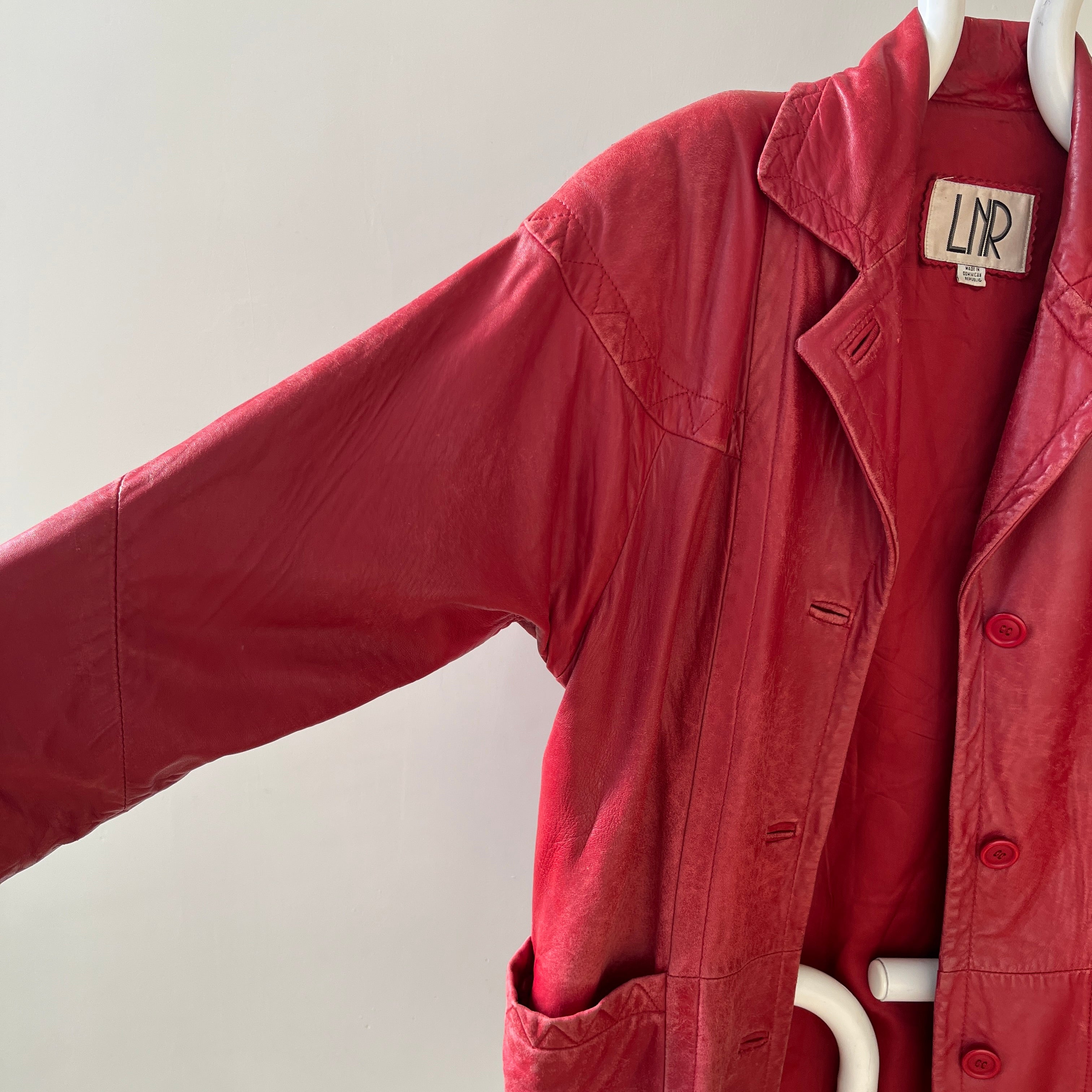 1980s Red Leather Midi Jacket/Coat